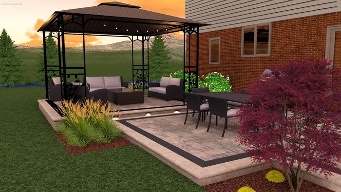 Backyard patio with pergola 3D design